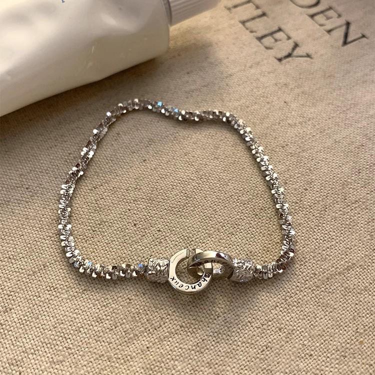 Серебряный браслет с двойным кольцом: Уникальный, легкий, роскошный, модный и изысканный дизайн для женщин.