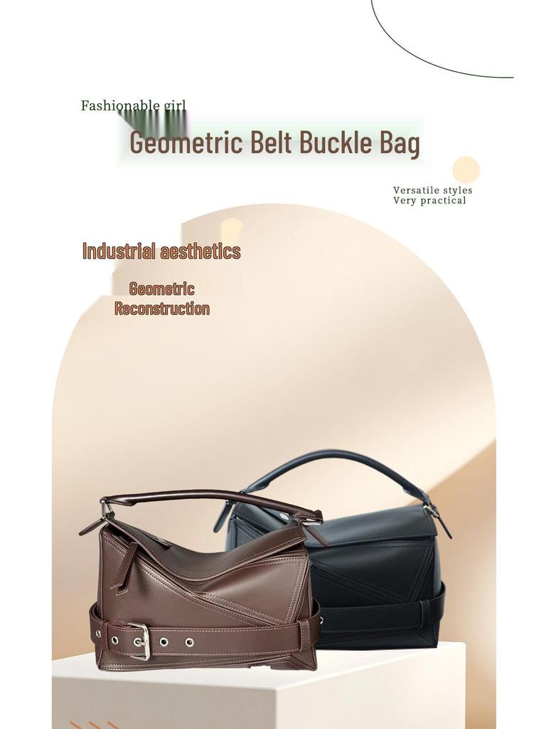 Женская сумка кроссбоди из натуральной кожи с геометрической лоскутной отделкой и пряжкой ремня в байкерском стиле
