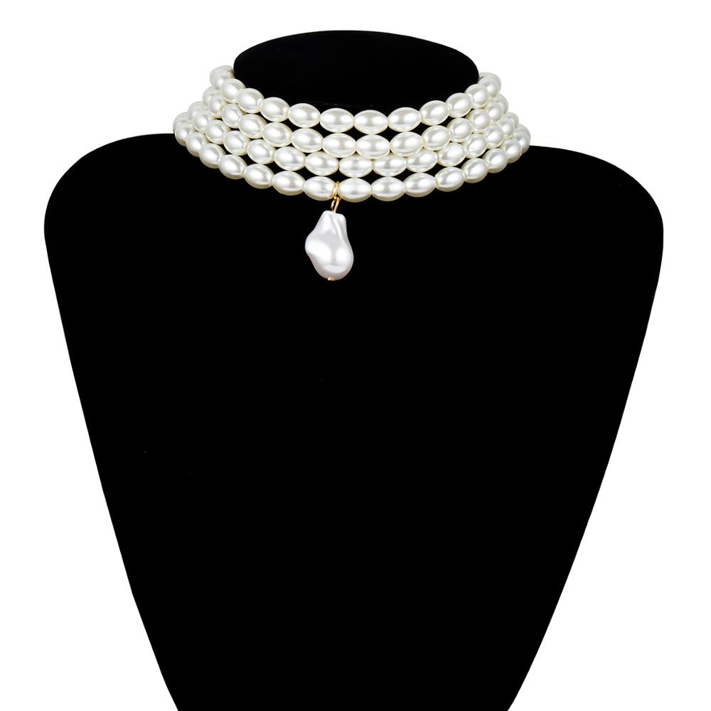 Layered Short Imitation Pearl Choker Necklace for Women White Beads Necklaces Wedding Jewelry on Neck Lady Pearl Choker Collar