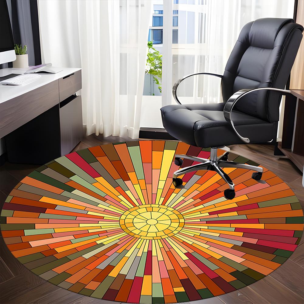 1pc Sunburst Mosaic Office Round Area Rug, Indoor Mat Suitable ForOffice, Under Office Chairs Bedroom Living Room Home Decor, Room Deco  D056