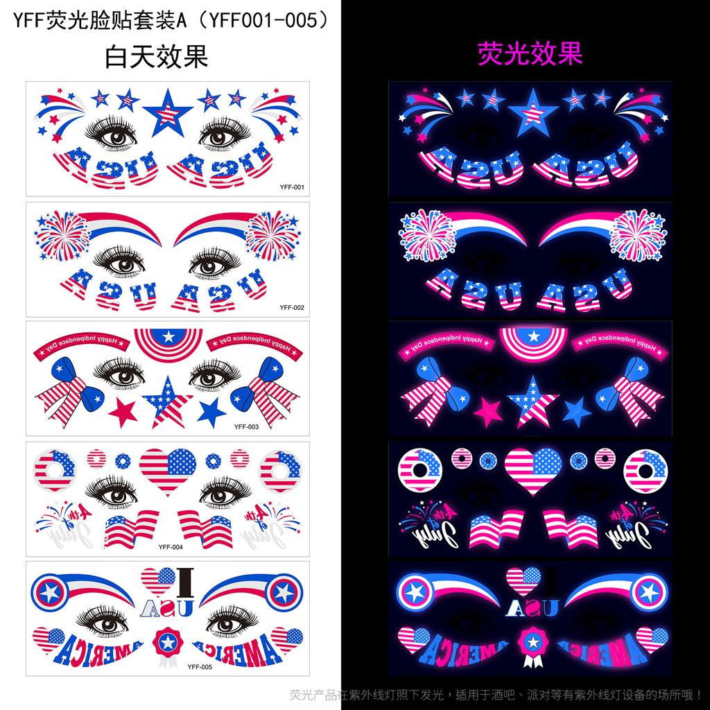 Флуоресцентная наклейка для лица, тату-наклейка, вечеринка в США, светящаяся водонепроницаемая тату-наклейка