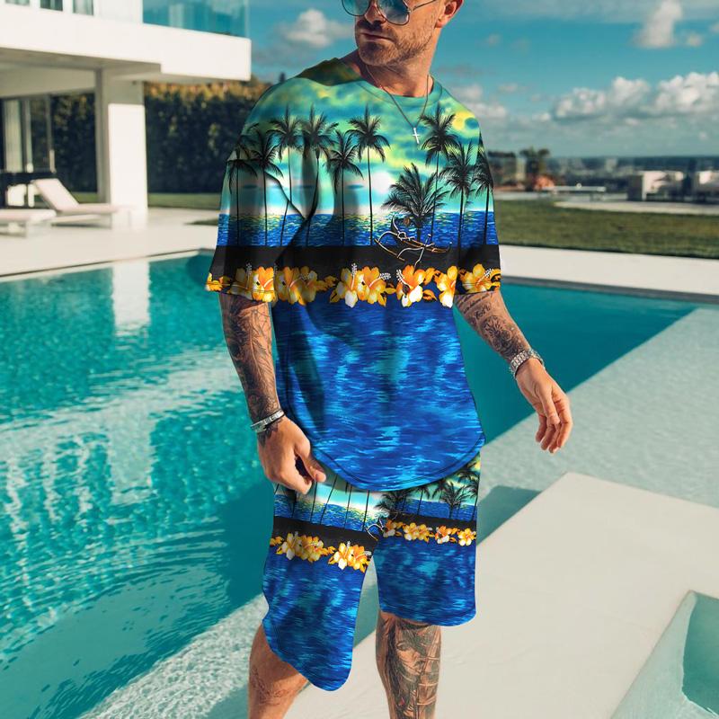 Летние комплекты футболок для мужчин, трендовый спортивный костюм с 3D принтом, комплект из 2 предметов, спортивная одежда, повседневная мужская одежда больших размеров, наряды