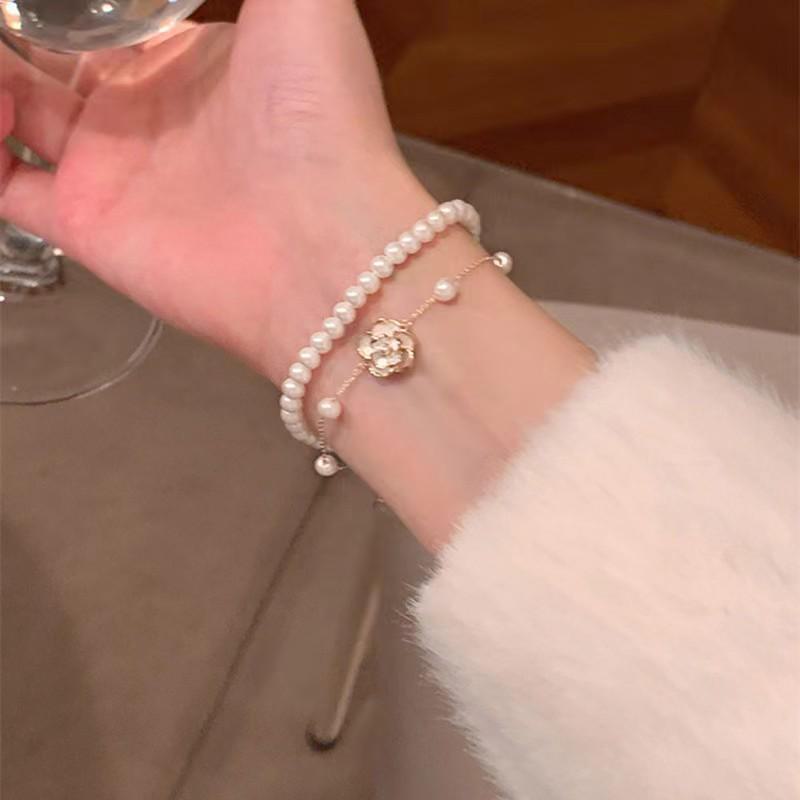 Элегантный двухслойный браслет и кольцо из жемчуга «Камелия»: Универсальные, высококачественные аксессуары для женщин