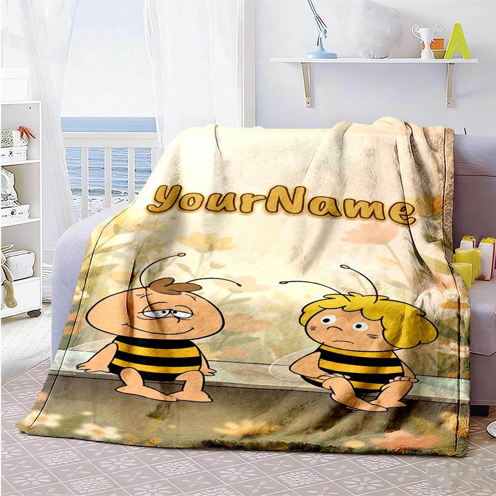 Biene Maja Customize Your Name Blanket Throw Customizable Blanket Durable Comfort for Bedding Bed Office Chair Four Seasons Multipurpose