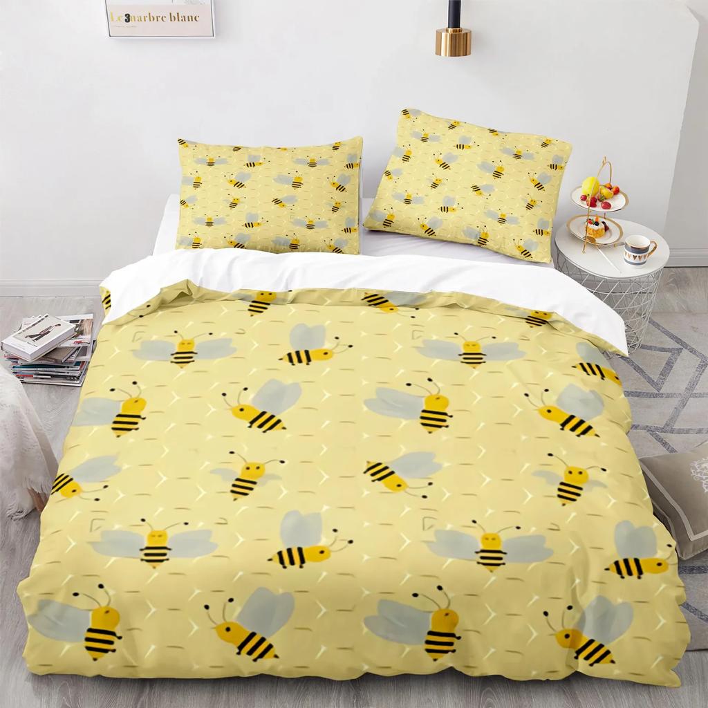 Honey Bee Black White Bedding Set Single Twin Double Queen King Cal King Size Bed Linen Set