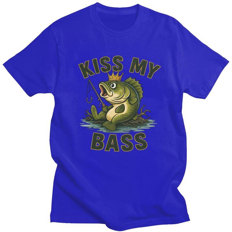 Kiss My Bass Tshirts for Men Short Sleeves T Shirt Cool Angler Fishing Lover Tshirts Pure Cotton Tees Valentines Day Gift