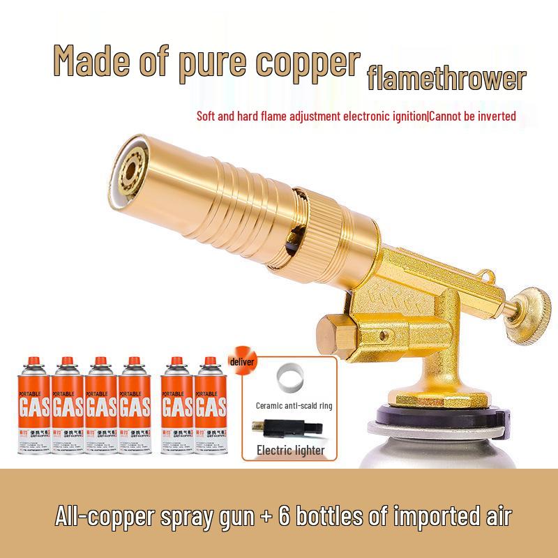 All Copper Flame Torch for Gas Cartridge - Handheld Blowtorch for Pig Hair Removal