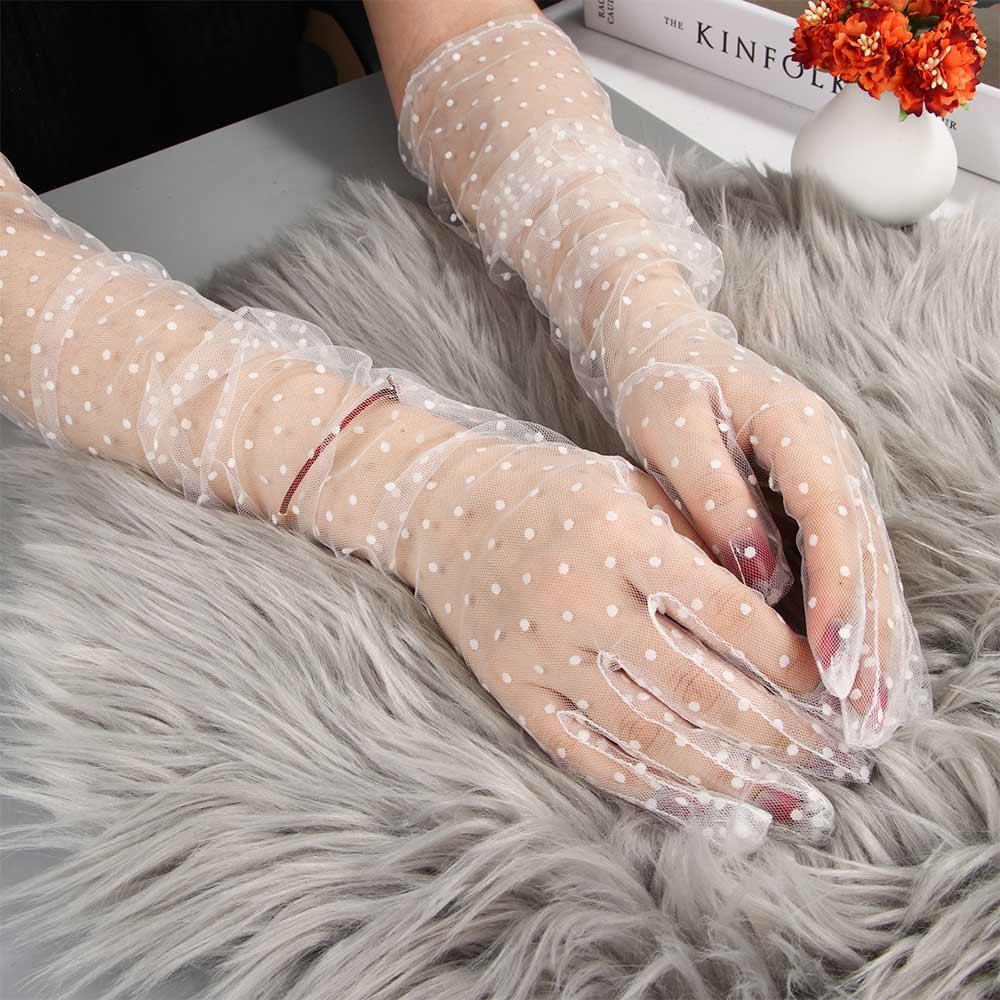 1 пара Гибкие аксессуары Эластичные Солнцезащитные Фальбала Пятна Пятна Перчатки Тюлевые перчатки Кружевные митенки