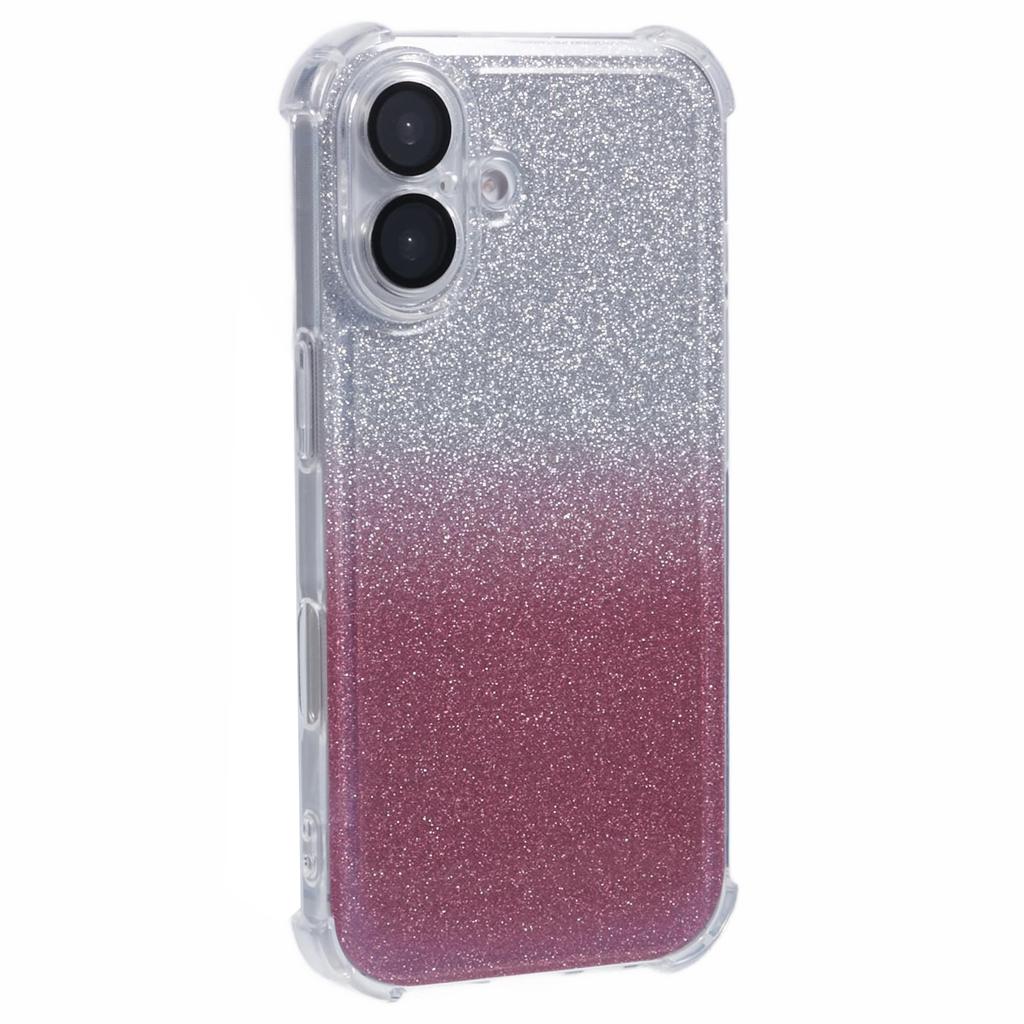 For iPhone 16 Case Electroplating Clear TPU Phone Cover with Lens Film and Glitter Card - Blue