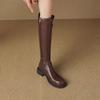 Autumn Winter Round Toe Leather Middle Heel Women's Long Boots Y2k Hot Sale Chic and Elegant Work Ladies Knee High Shaft Shoes