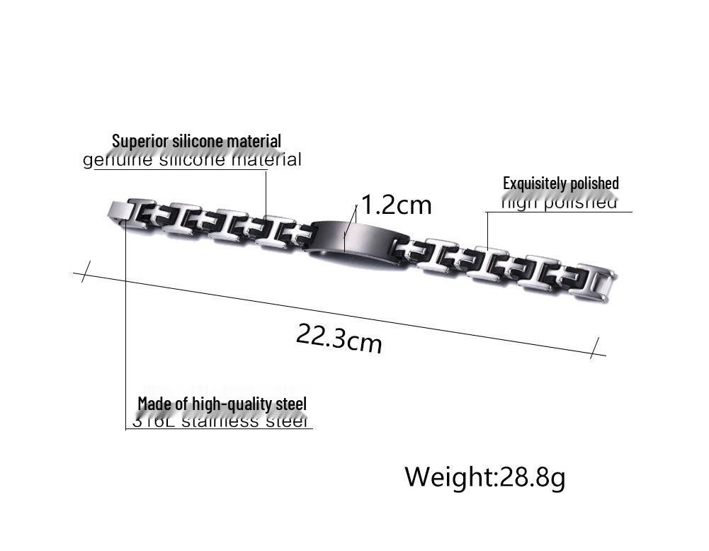 Titanium Steel Silicone Curved Bracelet for Men - Engravable Jewelry Accessory