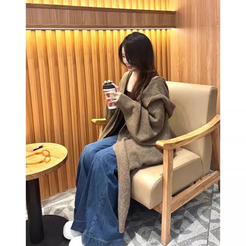 Korean Style Hooded Knit Cardigan: Long, Loose, Slimming Outerwear for Spring/Summer