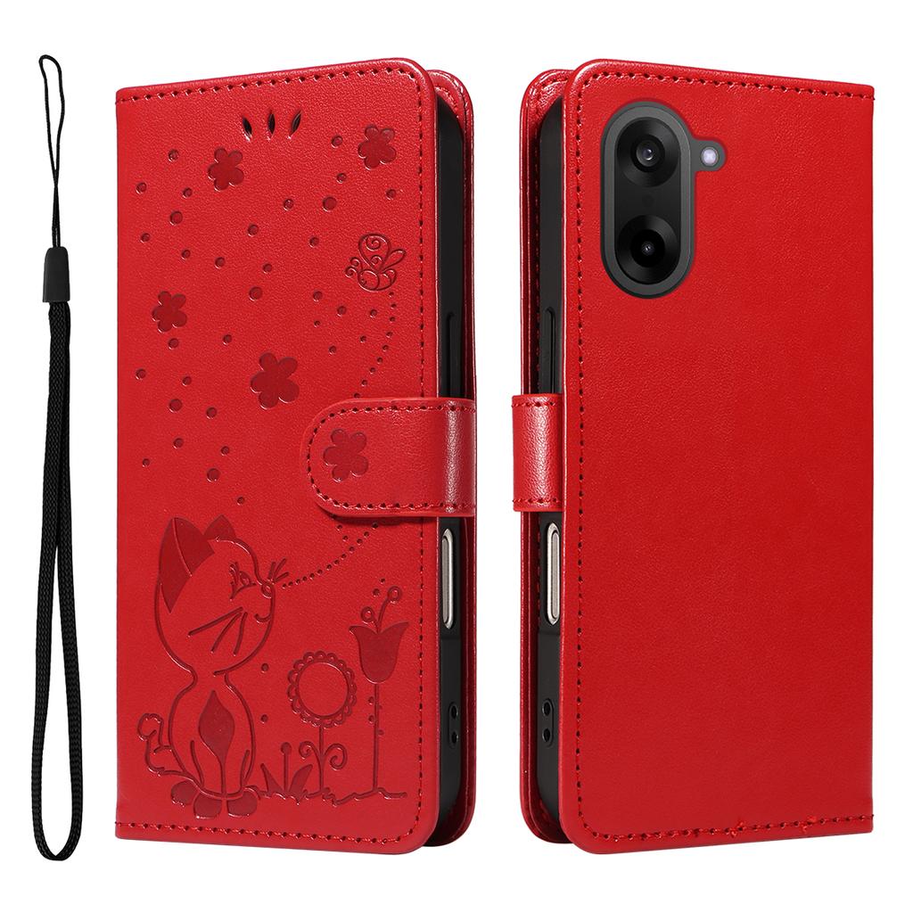 For OnePlus Nord CE5 5G/OnePlus Ace 5 Racing 5G Leather Wallet Case Cat Bee Pattern Phone Cover Stand