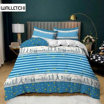 Полосатый пододеяльник Королевский комплект постельного белья в сине-белую полоску из микрофибры с узором «звезда, луна», прочный дышащий пододеяльник