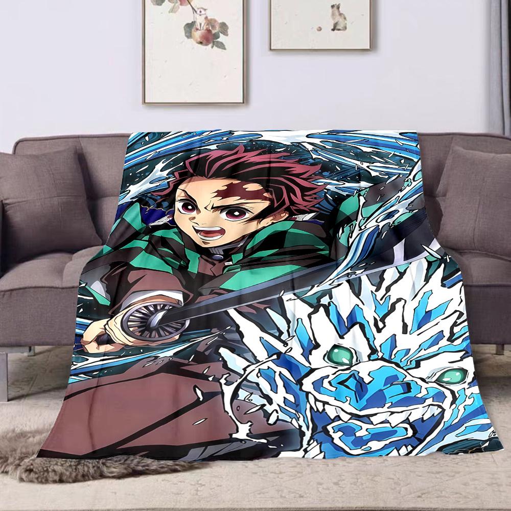 "Anime Warrior with Water Dragon" Patterned flannel blanket perfect for the bedroom living room, sofa, or a little nap