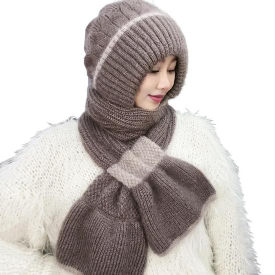 Зимняя вязаная шапка-шарф, теплая ветрозащитная защита ушей, для холодной погоды, для велоспорта, женская вязаная шапка-бини, утеплитель для шеи, шарф