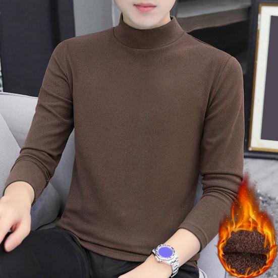 Half High Collar Long Sleeves Stretchy Men T-shirt Autumn Winter Double Sided Velvet Bottoming Business Top