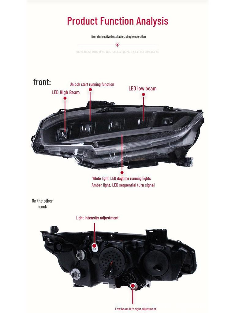 Honda Civic 10th Gen (2016-2020) LED Headlight Assembly with Sequential Turn Signal
