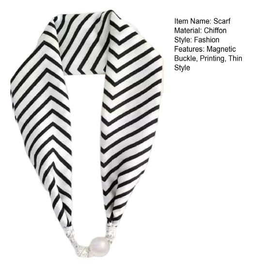 Women Chiffon Scarf Magnetic Buckle Bright Color Printing Necklace Style Decorative Thin Scarf Garment Accessories