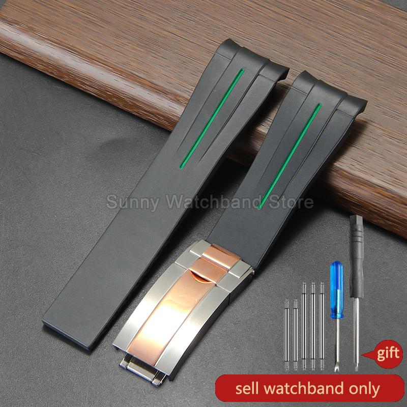 Силиконовый аксессуар для часов 20 мм Черный Стиль для Rolex Daytona Черный Зеленый Submariner Yacht-Master Водонепроницаемый Дышащий Ремешок для часов