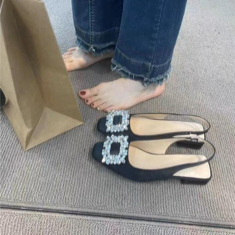 New Summer Fashion Elegant Mule Women Sandals Rhinestone Flat Ballet LuxuryWomen High Heels Casual Sandals Women