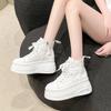 Latest High Top Canvas Shoes for Women Autumn Breathable 8cm Thick Sole Height Increasing Sponge Cake Casual Flat Sneakers Tenis