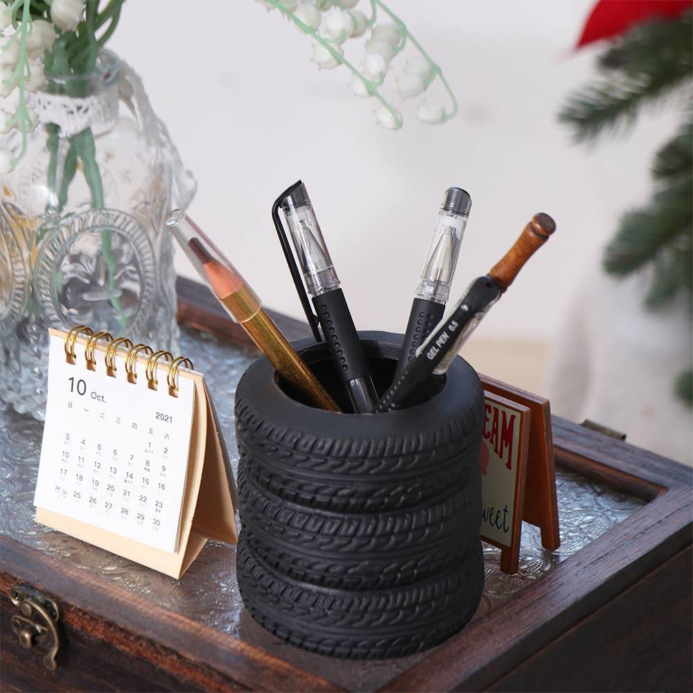 Stationery Storage Tire Shaped Pen Holder Black Stack Box Pencil Holder School Supplies