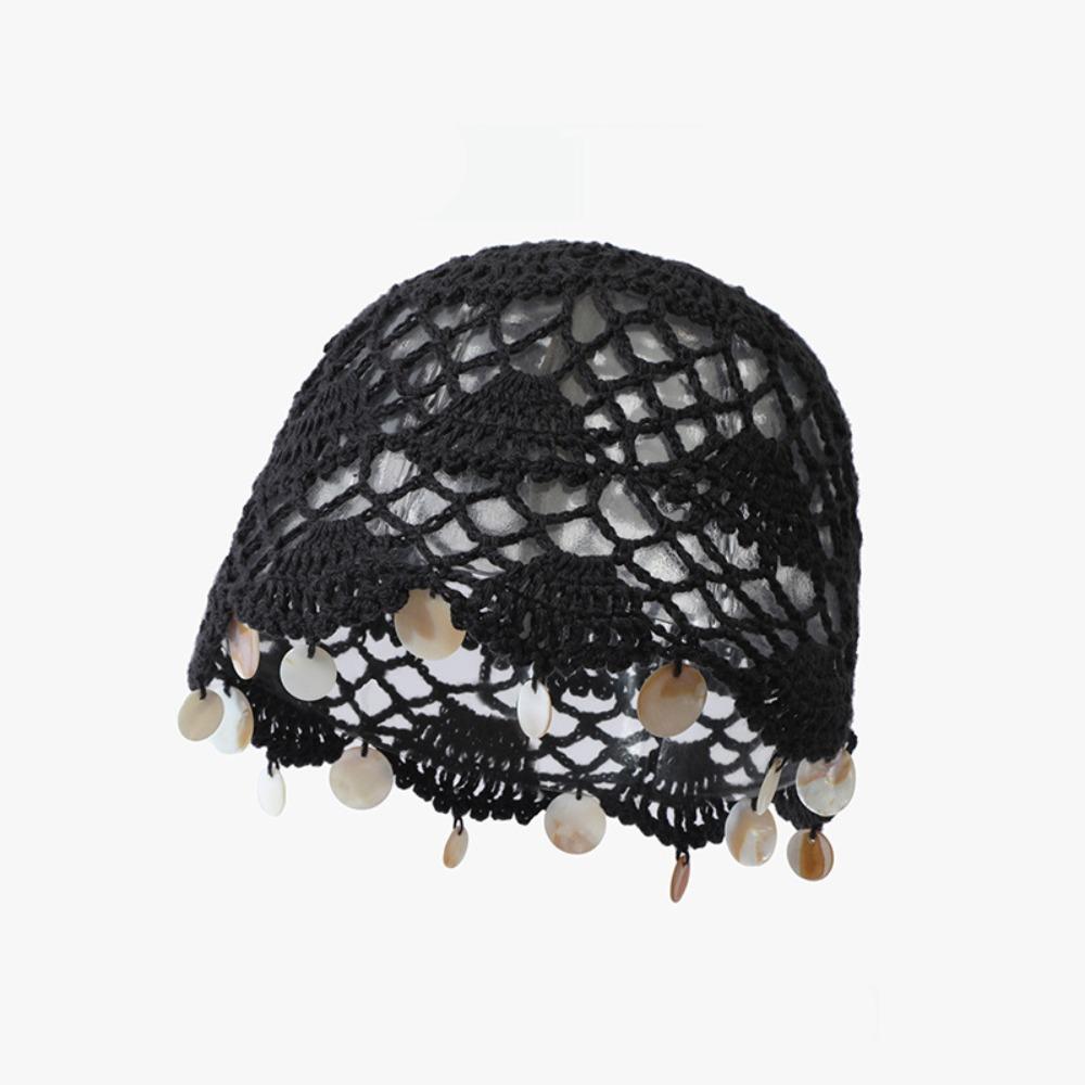 Thin Shell Tassels Hat Elegant Bohemian Style Beanies Sweet Hollowed Out Knitted Hat Spring Summer