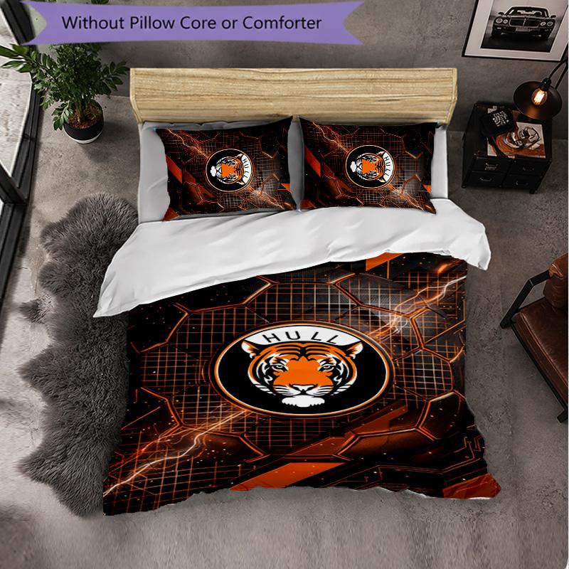 Hull City Football 3 Piece Bedding Set Soft Duvet Cover Set with Pillowcases Printed Bedroom Decor Set for Home