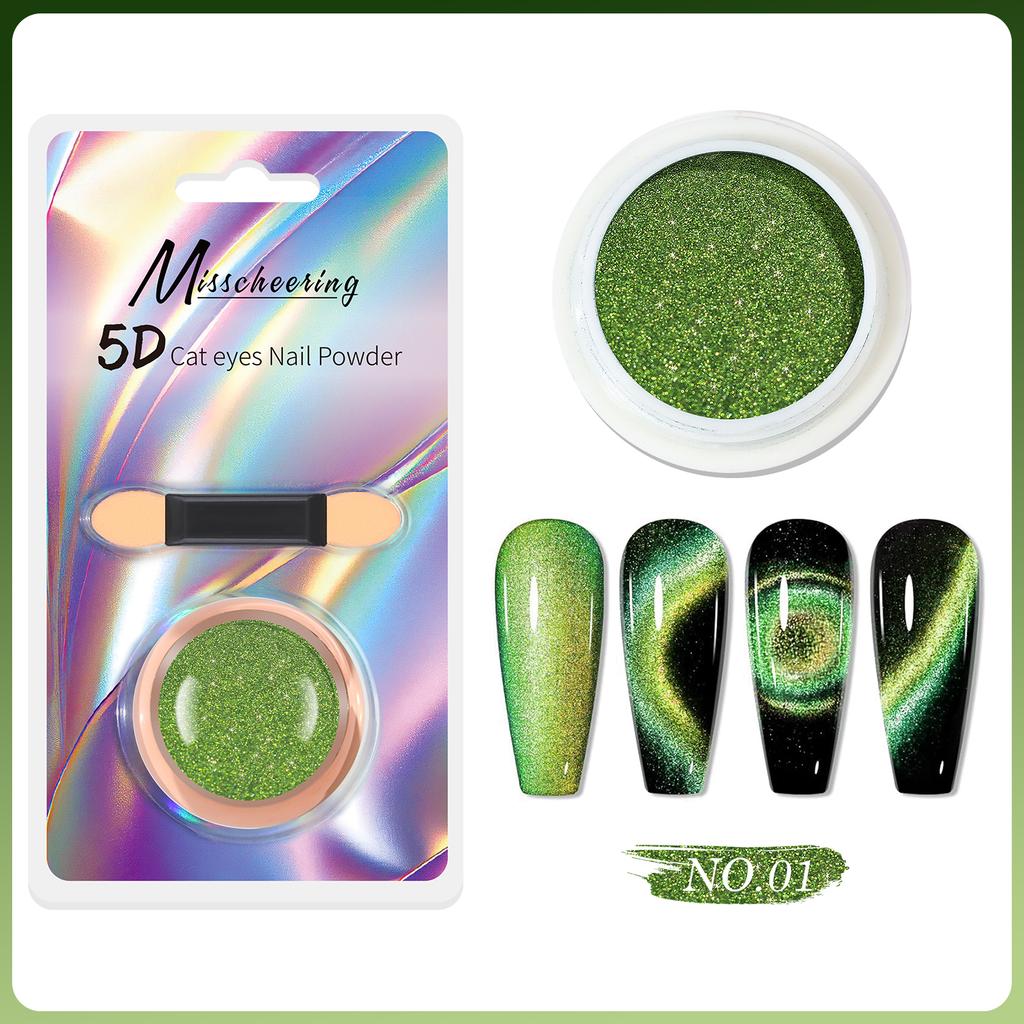 5D Magic Mirror Effect Cat Eye Powder Magnetic Nail Glitter Pigment Manicure Holographic Chrome Dust Can Use With Polish Gel