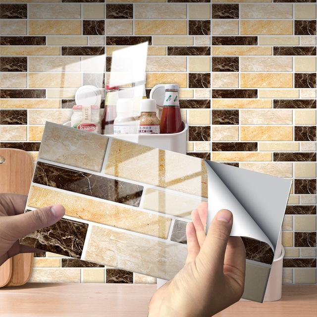 12/24/48pcs 3D Marble Crystal Self-adhesive Wall Sticker Mosaic Wallpaper Kitchen Oil Sticker Bathroom Tile Wall Stickers Waterproof