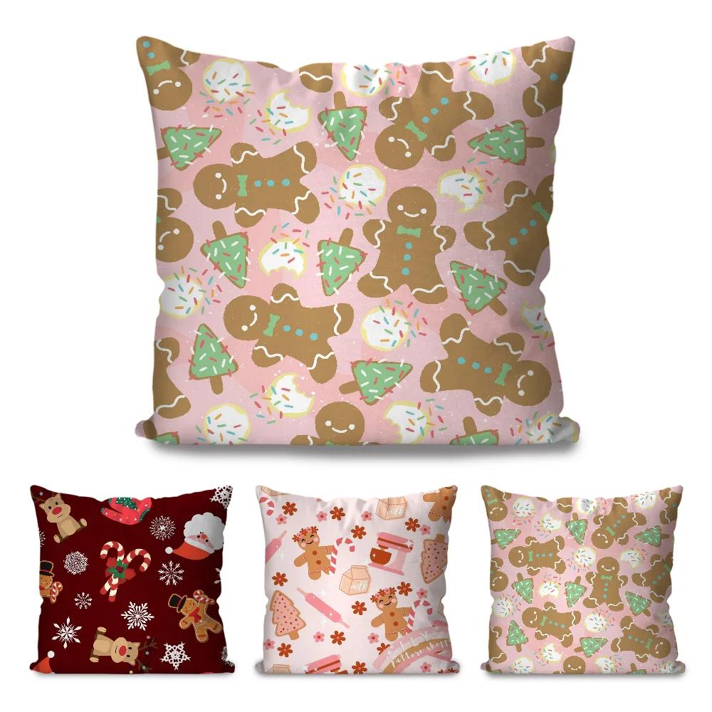 Gingerbread Man Christmas Pillow Case Square Pillow Bedroom Sofa Leisure Comfort Cushion Car Living Room Home Decoration 40X40