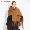 Luxury Cashmere Bright Green Women Solid Scarf Winter Shawl and Wrap Bandana Pashmina Tassel Female Foulard Thick Blanket