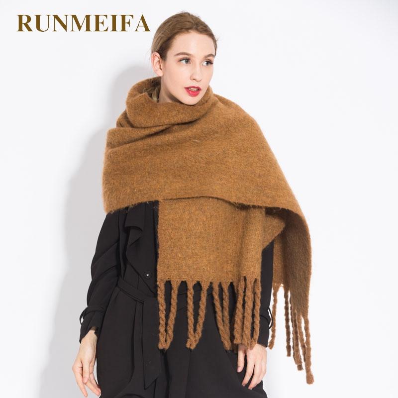 Luxury Cashmere Bright Green Women Solid Scarf Winter Shawl and Wrap Bandana Pashmina Tassel Female Foulard Thick Blanket