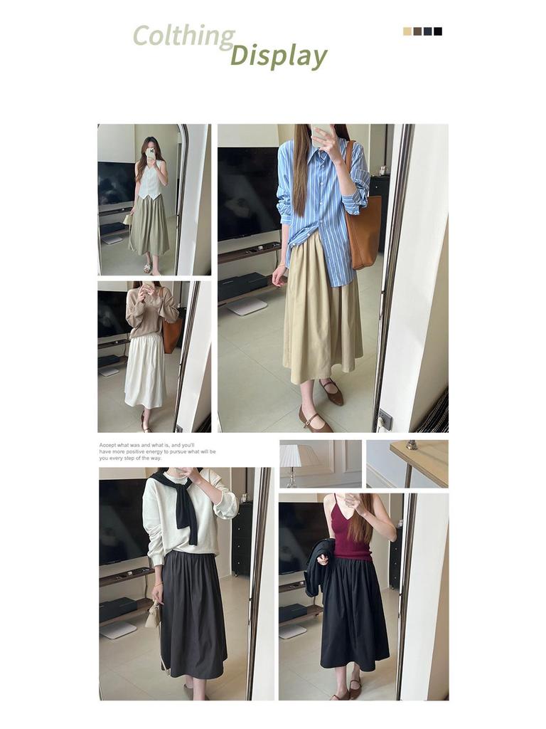 Elegant A-Line Pleated Skirt: New Spring/Summer Style, Elastic Waist, Mid-Length, White