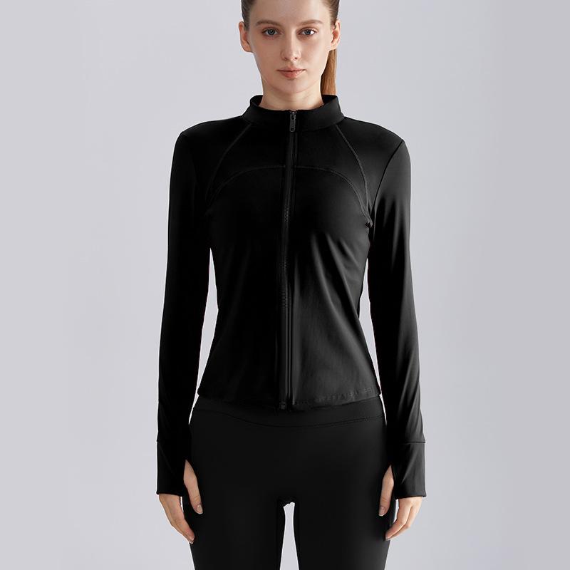 Yoga Wear Zipper Jacket Women's Slim Stand Collar Waist Fitness Running Sports Jacket