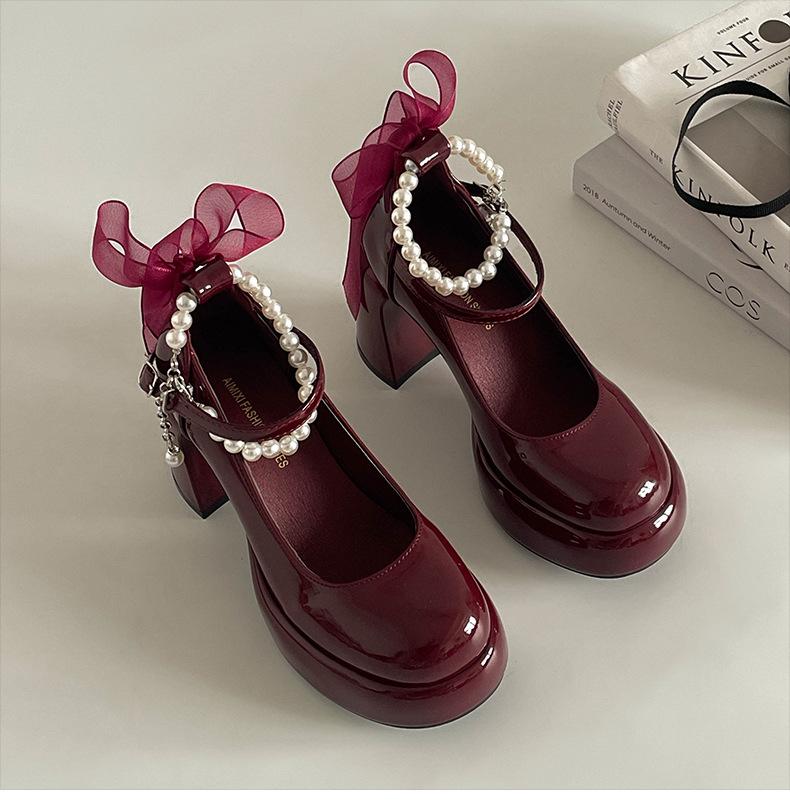 Интернет-знаменитость белый французский водонепроницаемый стол толстый каблук высокие каблуки женские 2025 новый лето маленькие ретро туфли Мэри Джейн