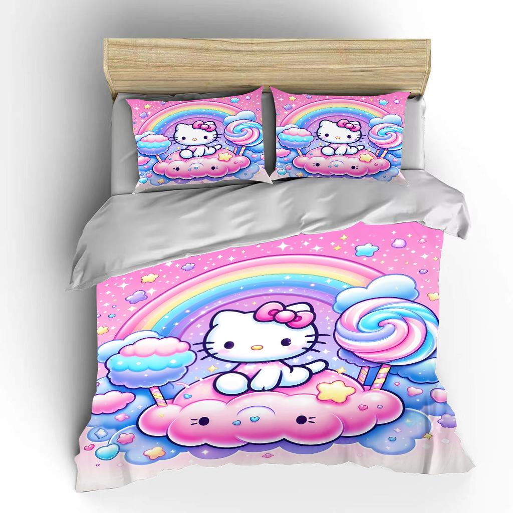 Hello Kitty Sanrio Постельные комплекты Пододеяльник Покрывало Наволочка Комплекты из 2-3 предметов Милое украшение для спальни