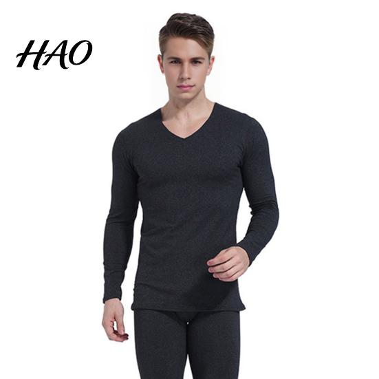 Thermal Suit 2 Pcs/Set Winter Men Underwear Set V Neck Plush Lined Seamless Long Outfit Sleeve Warm Slim Fit High Elastic Cold Weather Pajamas