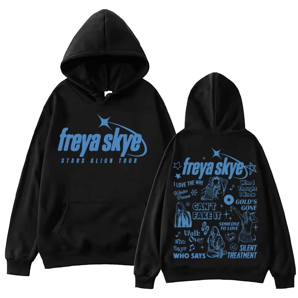 Худи с графическим принтом Freya Skye Stars Align Tour Унисекс Мерч Поп-певицы Свитшот-пуловер Песенный список Принт Музыкальный концертный Стритвир Топ для Музыкальных Фанатов