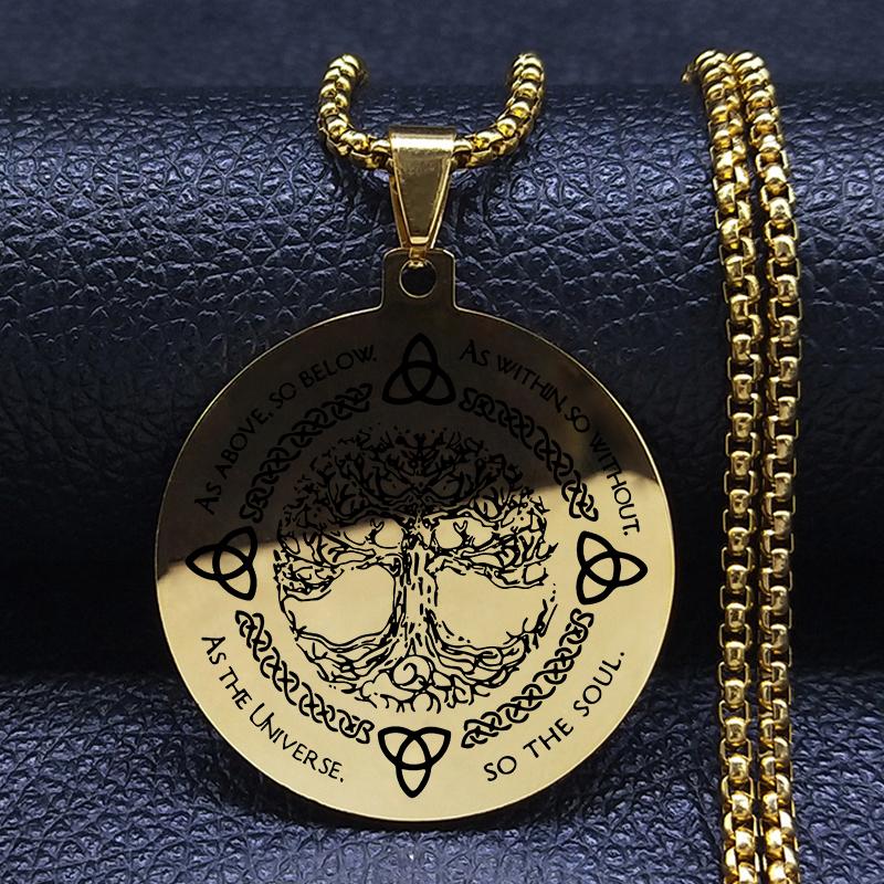 Иггдрасиль Древо жизни ожерелье из нержавеющей стали кулон компас викингов кельтское скандинавское генеалогическое древо ювелирные изделия с рунами