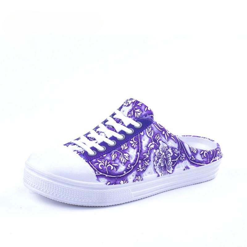 Новые женские модные сандалии без шнуровки, легкие удобные с цветочным принтом, дышащие уличные пляжные тапочки на плоской подошве с круглым носком