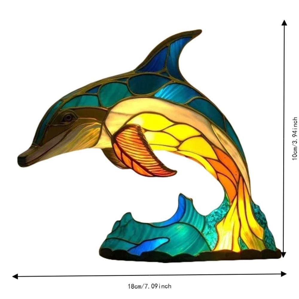 7.09x3.94in Dolphin Night Light USB Plug Powered Resin Nightlight Dolphin Table Lamp Desktop Decor