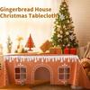 Gingerbread House Christmas Tablecloth Reusable Washable Gingerbread Playhouse Table Cover with Playful Cut-Out Windows for Kitchen Party Home Decor