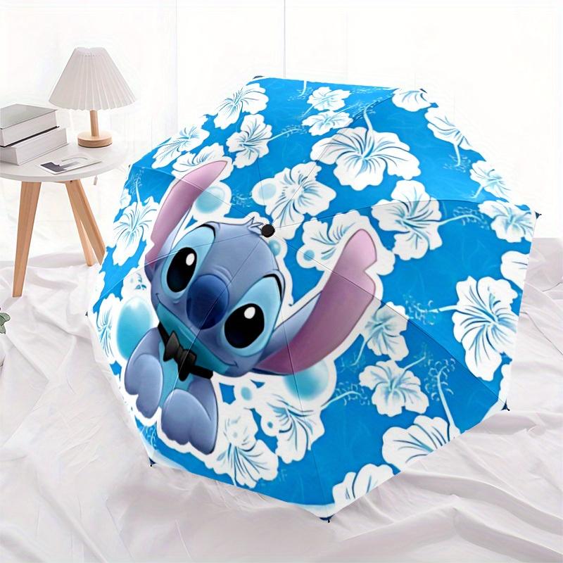 1pc Stitch Automatic Folding Umbrella: Compact 8-rib Design Cartoon Travel Companion for Outdoor, Casual Accessory