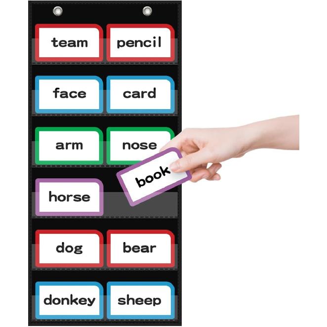 Ширина 10 дюймов x Высота 48,25 дюйма Карманная таблица со словами для класса с 12 прозрачными карманами, Черная стандартная карманная таблица для класса и дома для полосок с предложениями, Reble