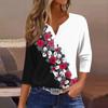 Women's T Shirt Tee Print Button  3/4 Sleeve Daily Weekend Fashion Basic V- Neck Regular Top