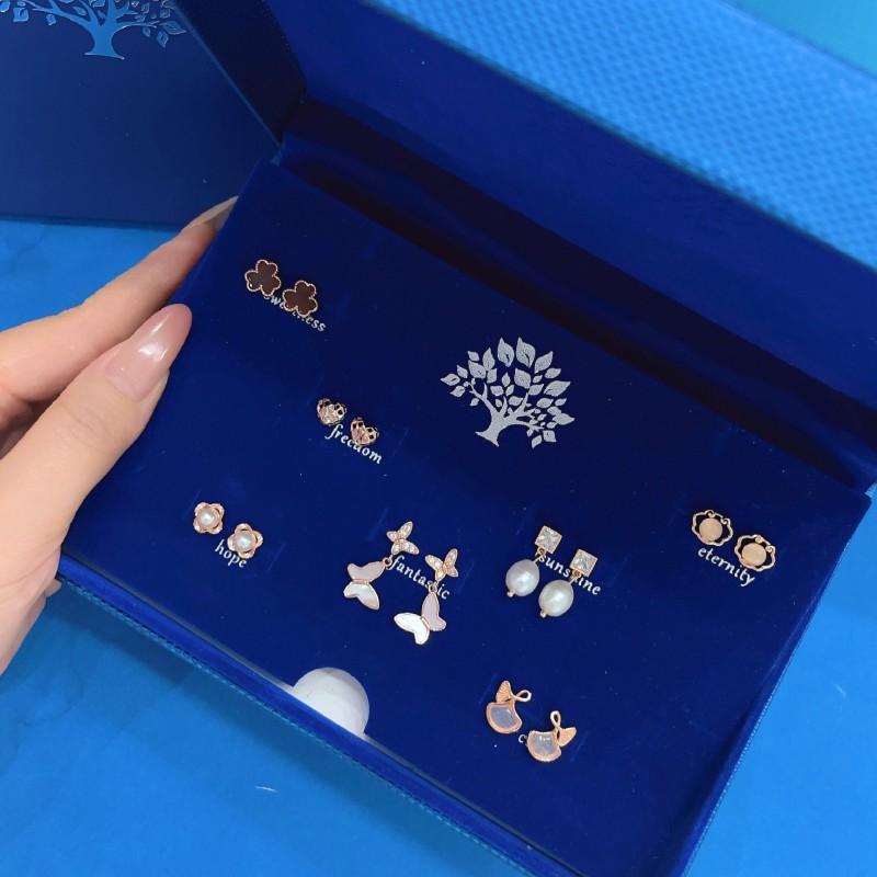 Elegant 7-Day Earring Set Women Sterling Ear Studs Clip-On Earrings Gift Boxed