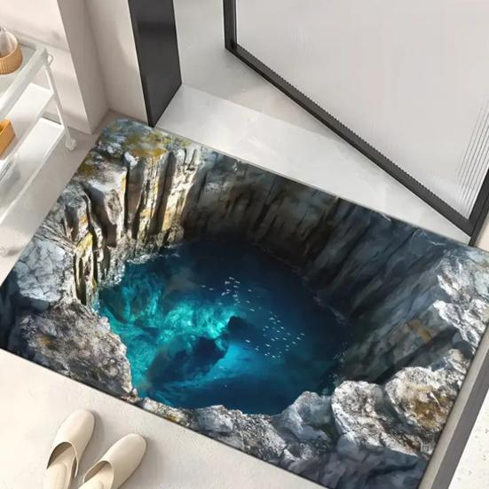 3D Visual Deception Doormat Optical Illusion Non-Slip Floor Mat Absorbent Endless Abyss Machine Washable Rug for Bathroom Bedroom Camping Yoga