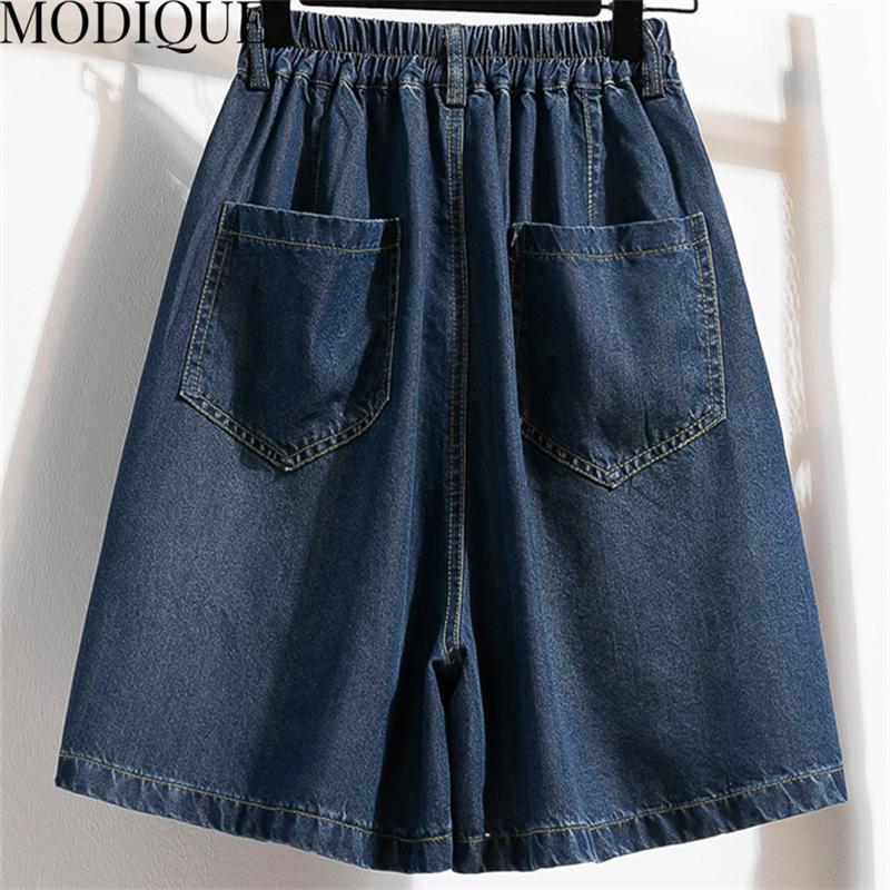 MODIQUE женские джинсовые шорты, летние, большие размеры, новые свободные повседневные однотонные тонкие джинсовые короткие брюки трапециевидной формы, женские модные брюки с высокой талией